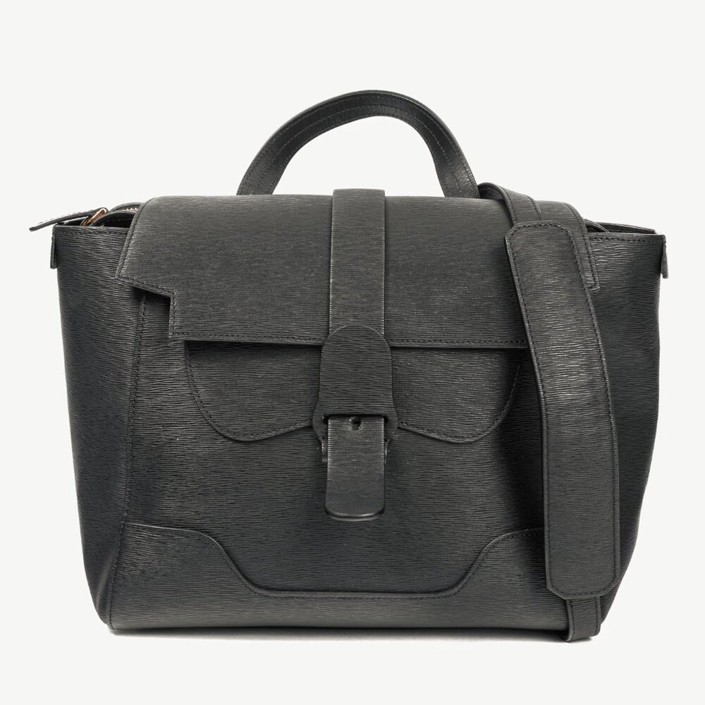 Senreve Midi Maestra Black Textured-Leather Backpack